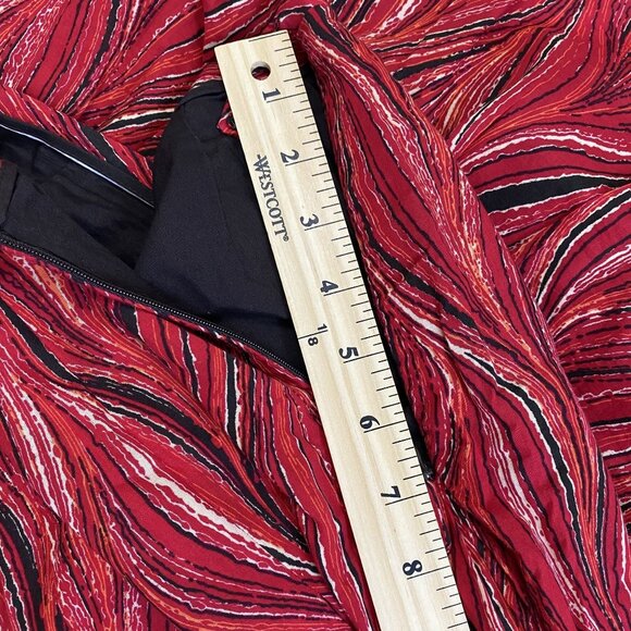 VTG Womens 14 Red Black Western Cowgirl Flat Panel-Pleated Flowy Skirt - Picture 9 of 12